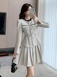 Work Dresses High Quality Small Fragrance Elegant Purple Black Tweed Two Piece Set Women Short Jacket Coat A Line Skirt Fashion Sweet Suits