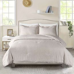 Duvet Cover 3 Piece Chambray Style Comforter with Linen Like Texture, Contemporary Heathered Set for Bedroom, Lightweight Denim Cationic Dyeing Bedding Collection