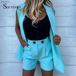 Women's Shorts New womens two-piece suit jacket and shorts set solid color vest jacket with single button sleeveless jacket WX