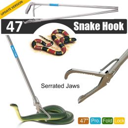 Traps Foldable Snake Catcher Tongs Stick, Reptile Camping Grabber, Stainless Steel, Wide Jaw, Control Tool, 1.2m