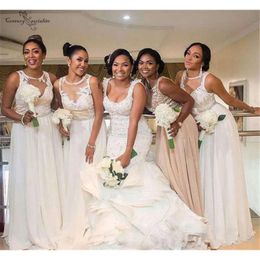 Bridesmaid African Ivory 2021 Dresses Plus Size Sleeveless Embroidery Chiffon Beaded Custom Made Maid Of Honor Gown Country Wedding Guest Party Wear Vestidos