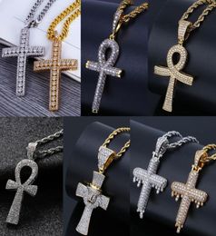 6 Styles Luxury Cubic Zirconia Hiphop Cross Pendant Necklaces For Men Bling Ice Out Hip Hop Jewellery 18K Gold Plated Necklace4356400