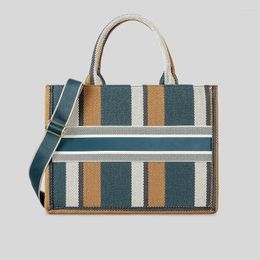 Drawstring Fashion Striped Canvas Tote Bag Casual Vintage Women Handbags Large Capacity Shoulder Crossbody Bags Simple Shopper Purses 2024