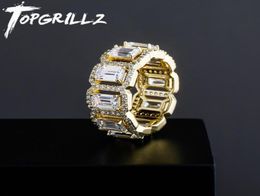 Cluster Rings TOPGRILLZ Four Baguette High Quality Copper Iced Out Micro Pave Hip Hop Fashion Jewellery Gift For Men Women2899245