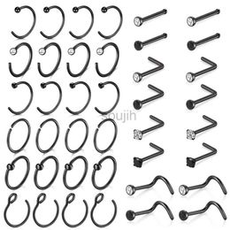 Body Arts 1Pcs 20G Nose Rings Hoop Surgical Stainless Steel Studs Screw L Shaped Nose Piercing Jewellery Women Black Woman and Man d240503