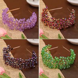 Headbands New Fashion Purple Coloured Crystal Headband Korean Womens Hair Band Wedding Party Headband Hair Accessories Gifts Q240506