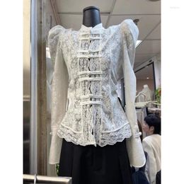 Women's Blouses 2024 Arrival Lace Button Women Tops Vintage Elegant Soild Long Sleeve Shirts Korean Chic Sweet Chinese Blusas Mujer