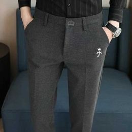 Men's Pants Men Wear 2023 Winter New High Quality Business Casual Matte Thickened Slim Fit Pants Men Korean Y240506