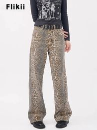 Y2k Vintage Leopard Print Loose Women Jeans Autumn Classic Straight High Waist Slim Casual Fashion Female Jeans 240430