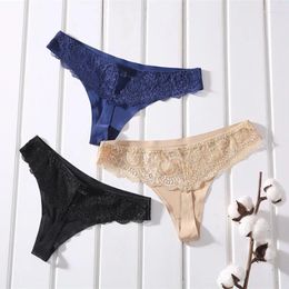 Women's Panties 3Pcs Seamless Lace Hollow Ice Womens Thongs Female G-strings Comfortable Breathable Delicate Romantic Fit Low-waist T-back