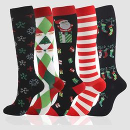 Socks Hosiery Christmas Compression Socks For Men Women Santa Claus/Tr Snowflake Running Hiking Socks For Preventing Varicose Veins As Gifts Y240504