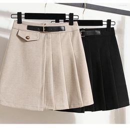Skirts High Waist Wool Pleated Skirt Women's Autumn And Winter Korean Style Loose Plus Size Fashion Elegant Casual Mini