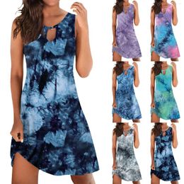 Casual Dresses Women Fashion Printed Beach Dress Hollow O Neck Sleeveless Camisole Female Loose A-Line Bohemian Summer Sundress