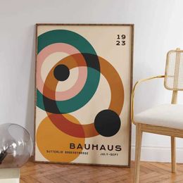 Wallpapers Bauhaus Trend Line Half Round Wall Art Retro Mediaeval Geometry Canvas Coloured Bedroom Decoration Unframed Poster J240510