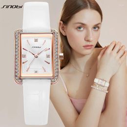 Wristwatches Sinobi Elengant Women Watches Fashion Luxury Leather Strap Rectangle Dial Japanese Quartz Movement Wristwatch Ladies Watch