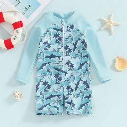 Swimwear Toddler Boys Swimsuit Sun Protection Long Sleeve Crewneck Whale Print Zipper Swimwear