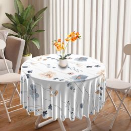 Table Cloth 1 Piece Simple Elegant Light Coloured Floral Circular Tablecloth Waterproof Terrace Cover Bohemian Style 63 Inch