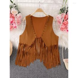 Women's Vests Ethnic Style Women Retro Sleeveless Summer Tassel V-neck Design High Unique Vintage Streetwear Tops Drop