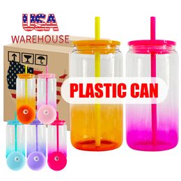Ready to ship 16oz ombre jelly Acrylic plastic cups cold drink reusable 16oz gradient Colourful Drinking cup with Colourful pp lids for UV DTF wraps 50pcs/case