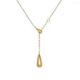 Chains Joolim Jewelry Wholesale Waterproof&No Fade Fashion Smooth Tassel Double Teardrop Pendant Stainless Steel Necklace For Women