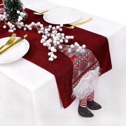 Pads 2023 Cotton Linen Christmas Table Runner Christmas Tree Elk Santa Table Flag Tablecloth For Xmas Home Dinner Desktop Ornaments