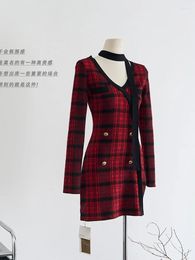 Casual Dresses Japanese Streetwear Sexy Slim Red Corset Dress Office Lady Plaid V-Neck Prom Gown Spring Summer Y2K Luxury High-End Frocks