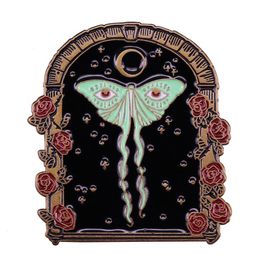 Green Lunar Butterfly Enamel Brooch Pins Luna Moth Roses Badge Lapel Pins Jewellery Accessories Gifts
