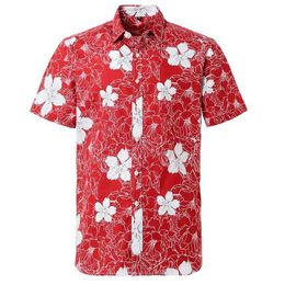 Men's Casual Shirts Summer Hawaii Mens Shirts Flower Leaf Printed Short Slve Top Lapel Single Breasted Summer Digital Loose Blouse Strt Male T Y240506