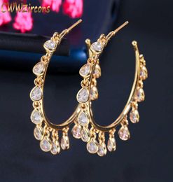 Fringed Cubic Zirconia Charms Circle Round Dangle Water Drop Earring for Women Designer 585 Gold Tassel Jewellery CZ828 2107144710602