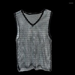 Women's Tanks 2024 Summer Square Particle Rhinestone Hollow Mesh Tank For Women Nightclub Girl Vest Top Shiny Y2K