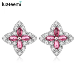 Stud Earrings LUOTEEMI Cross Shape Cubic Zirconia Earring Brilliant Multicolor Statement Shiny CZ For Women Fashion Party Decoration Gift