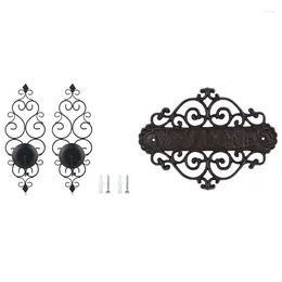 Candle Holders Welcome Sign Wall Plaque Home Garden Outdoor Hanging Decor With 2Pcs Iron Sconce Holder Set Of