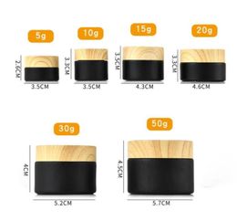 black frosted glass bottle glass jars cosmetic jars with woodgrain plastic lids PP liner 5g 10g 15g 20g 30 50g lip balm cream cont5897526