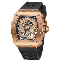 Wristwatches OBLVLO Men Automatic Watch 50.8mm 42mm Mechanical Tonneau Case Wristwatch Skeleton Dragon Dial 50M Waterproof Sapphire Luminous