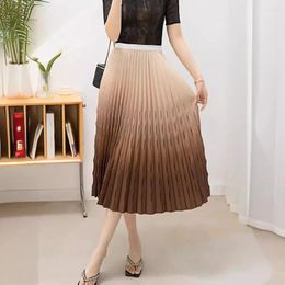 Skirts Miyake Pleated Gradient Half-body Skirt Women Summer 2024 Elastic Waist Loose Large Size Draping Medium-length