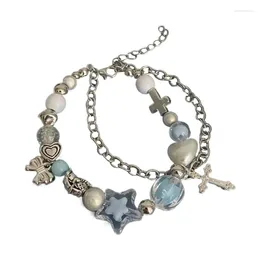 Charm Bracelets Hip-hop Trend Double Layer Crossed Heart Star Pentagrams Cool Girl Temperament Fashion Jewelry
