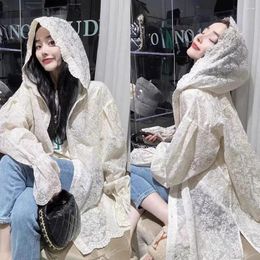 Women's Jackets Summer White Lace Jacket Women Casual Solid Color Coat Holiday Cardigan Embroidery Hooded Sunscreen Clothing Ladies Elegant