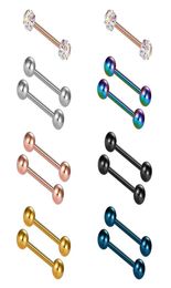 BONISKISS 14pcs 14G 12-18mm Tongue Rings Nipple Straight Barbells Steel Body Piercing Jewellery Tragus lage Earring5392360