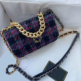 22K 19 WOC Wool Tweed Wallet Purse Bags Gold Metal Chain Handle Totes Crossbody Shoulder Handbags Card Holder Multi Pochette Designer H 201M