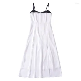 Casual Dresses YENKYE Women French Colour Block Spaghetti Strap White Vintage High Waist Slit Hem Female Sexy Elegant Dress Summer