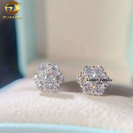 Designer JewelryPass Diamond Tester Screw Back Fashion 925 Sterling Silver Flower Moissanite Earrings