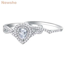 she 2 Pcs 925 Sterling Silver Wedding Rings for Women Engagement Ring Sets 17Ct Pear Shape Teardrop AAAAA Zircon BR0829 2201221625593