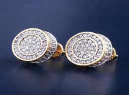 12mm Iced Out Bling CZ Round Earring Gold Silver Colour Plated Stud Earrings Screw Back Fashion Hip Hop Jewelry6177597