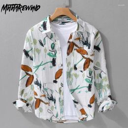 Men's Casual Shirts Trend Printed Male Spring Summer Holiday Beach Causal Hawaii Shirt Lapel Linen Mens Long Sleeve Youth Loose