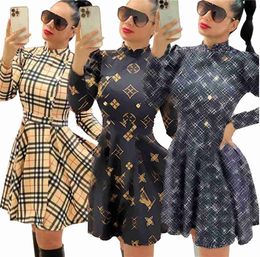 Basic Casual Dresses Women Sexy Dress Long Sleeve Mini Skirts Stand Collar Plaid Party Work Business Shirt Dresses Clothing Vestido De Mujer Big Size S-2XL
