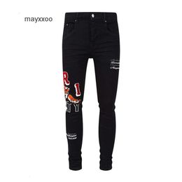 Purple Jean Amiiris Designer Jeans Mens Fashion Denim High Street Tiger Head Embroidered Letter Slim Fit Feet Elastic 3JKR