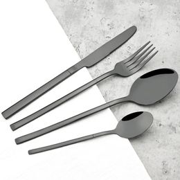 Dinnerware Sets 4Pcs Black Western Cutlery Set Stainless Steel Knives Fork Spoon Dinner Tableware Kitchen Flatware Silverware