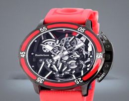 Red carbon Fibre F1 Mens Watch Luminous Skeleton Dial Japan automatic movement Sapphire glass Personalised Rubber Strap Wristwatch5116169