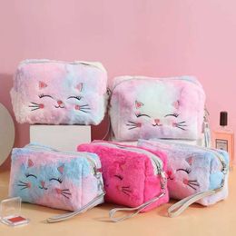 Cosmetic Organizer 1 Pc Fur Cat Cosmetic Bag for Women Plush Girl Makeup Bag Female Beauty Case Travel Portable Toiletry Makeup Case Bag Y240503