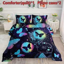 Duvet Cover Blue Black Butterfly for Boys Girls,Butterfly Duvet 3Pcs in Bedding Sets with 1 Comforter and 2 Pillowcases All Season